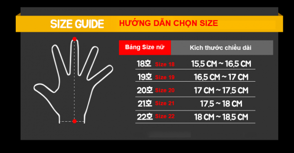 bảng size găng tay GH